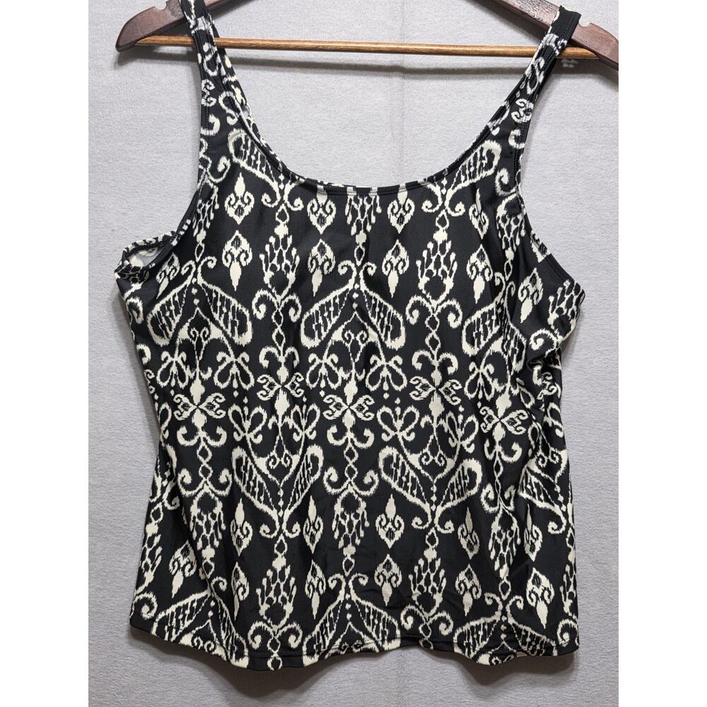 Jinxueer NWT Black Cream Ikat Tankini Swim Top 18W Padded Adjustable